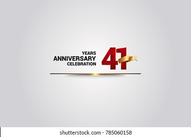 41 Years anniversary using red elegant number isolated on white background, with golden ribbon ca be use as celebration event logo