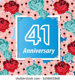 41 Years anniversary. Vector design greeting card with decorative floral for celebration