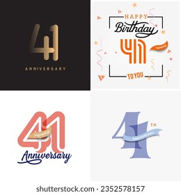 41 years anniversary vector number icon, birthday logo label, anniversary design