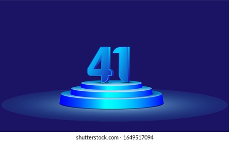 41 Years Anniversary Vector Template Design Illustration. Blue 3d Numbers with podium stage for celebration