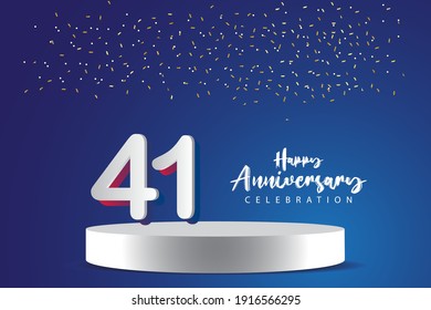 41 Years Anniversary Vector Template Design Illustration. Blue 3d Numbers with podium stage for celebration