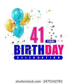 41 years birthday 3d vector template design illustration