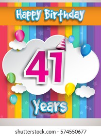 41 Years Birthday Celebration, with balloons and clouds, Colorful Vector design for invitation card and birthday party.