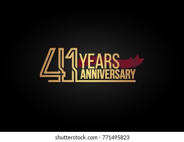 41 Years gold Anniversary celebration logotype using multi linear number with red ribbon isolated on black background.