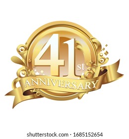 41 years golden anniversary logo celebration with ring and ribbon.