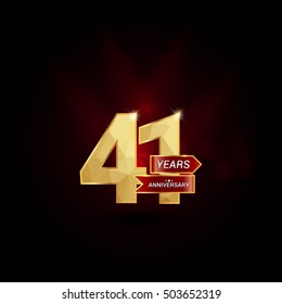 41 Years Golden Anniversary Logo Celebration with Red Ribbon, the Number using Low Poly Design