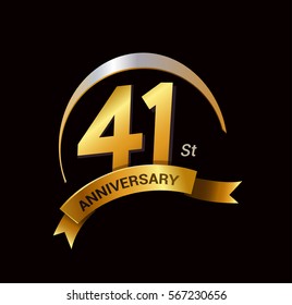 41 years golden anniversary logo celebration with ring and ribbon.