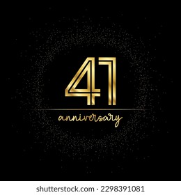 41 years golden number for anniversary with golden glitter and line on a black background