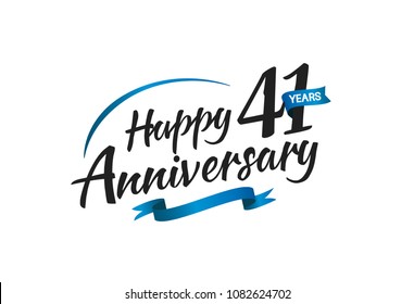 41 years happy anniversary celebration with blue swoosh and blue ribbon isolated on white background 