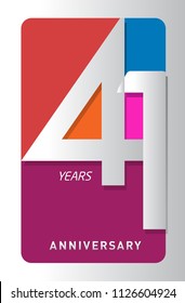 41 years old celebrating modern logo. Colored happy anniversary template numbers. vector design for celebration, invitation card, and greeting card