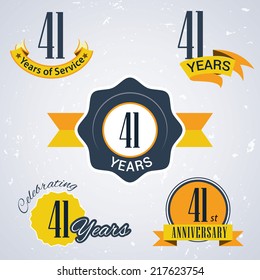 41 years of service/ 41 years / Celebrating 41 years / 41st Anniversary - Set of Retro vector Stamps and Seal for business