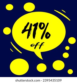 41% yellow discount hall with polka dots on blue background, percentage and promotion