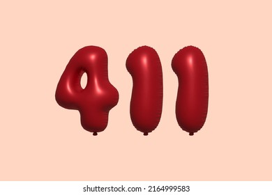411 3d number balloon made of realistic metallic air balloon 3d rendering. 3D Red helium balloons for sale decoration Party Birthday, Celebrate anniversary, Wedding Holiday. Vector illustration