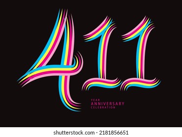 411 number design vector, graphic t shirt, 411 years anniversary celebration logotype colorful line,411th birthday logo, Banner template, logo number elements for invitation card, poster, t-shirt.