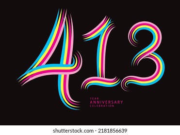 vector de diseño de 413 números, camiseta gráfica, celebración de 413 años línea colorida de logotipo de tipo lotipo, logo de 413º cumpleaños, plantilla de pancarta, elementos de número de logotipo para tarjeta de invitación, afiche, camiseta.