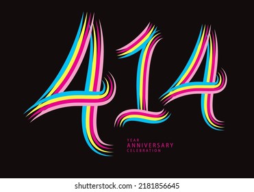 414 number design vector, graphic t shirt, 414 years anniversary celebration logotype colorful line,414th birthday logo, Banner template, logo number elements for invitation card, poster, t-shirt.