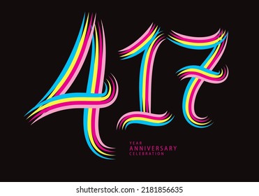 vector de diseño de 417 números, camiseta gráfica, celebración de 417 años línea colorida de logotipo de tipo lotipo, logo de 417º cumpleaños, plantilla de pancarta, elementos de número de logotipo para tarjeta de invitación, afiche, camiseta.