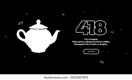 418 Soy un error de la tetera. Plantilla de Web de diseño de Vector