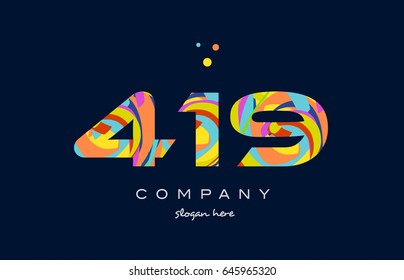 419 number digit numeral logo colored colorful rainbow acrylic modern creative vector icon design template