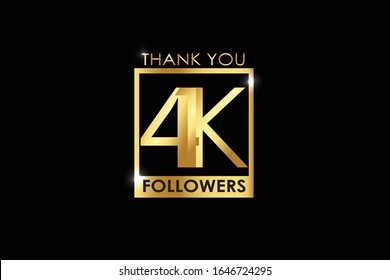 41k, 41.000 Followers thank you logotype with golden Square and Spark light white color isolated on black background for social media, internet, website - Vector