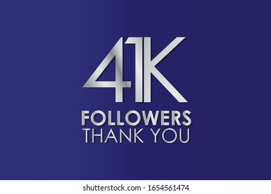 41k, 41.000 Thank you follower. Silver Color on Blue Background, for Social Media, Internet Account - Vector