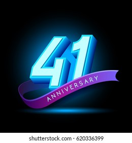 41st Anniversary 3D text with glow effect .celebration vector  template design
