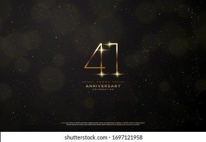 41st anniversary background with an illustration of golden figures there is a ray of light in front of a black background.