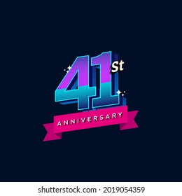 41st anniversary celebration logotype colorful design. Simple and retro anniversary logotype design.