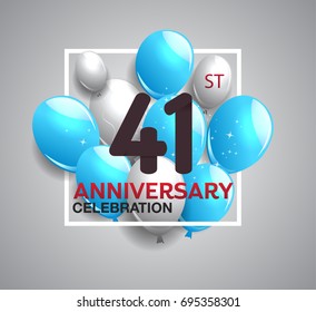 41st anniversary celebration logotype. anniversary logo with balloon in white rectangle.  Vector design for celebration, birthday, party, festival, invitation card, and greeting card