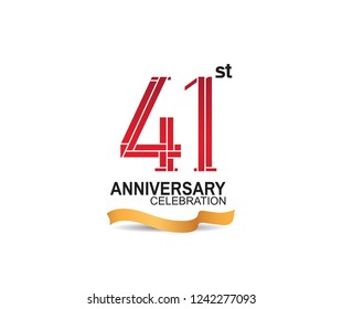 41st anniversary celebration with red color number and golden ribbon for celebration event