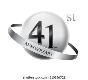 41st anniversary celebration with silver ring on white isolated background
