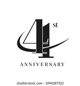 41st Anniversary Celebration simple monogram Design. pictogram vector icon, simple years birthday logo label, black and white stamp isolated