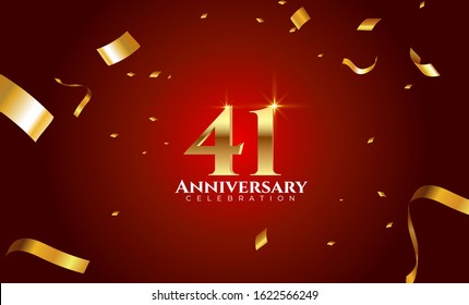 41st Anniversary celebration Vector background by using two colors in the design between gold and red, Golden number 41 with sparkling confetti Realistic 3d sign. Birthday or wedding party