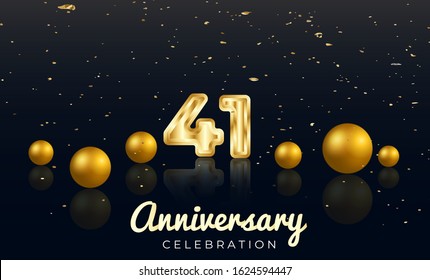 41st Anniversary celebration Vector background by using two colors in the design between gold and red, Golden number 41 with Realistic 3d sign & gold Sphere for Birthday or wedding party 