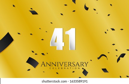 41st Anniversary celebration Vector background White paper art text and sparkling confetti on yellow Premium Vector for Birthday or wedding party