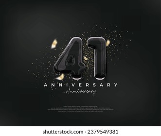 Celebración del 41º aniversario, diseño vectorial con lujosa ilustración de globos negros. Fondo vectorial premium para saludos y celebraciones.