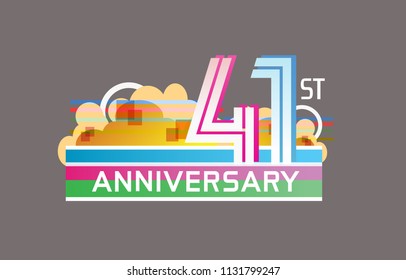 41st anniversary design colorful color with cloud, rainbow, and multiple line number. vector illustration for celebration event and party