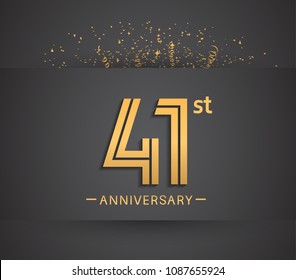 41st anniversary design for company celebration event with golden multiple line and confetti isolated on dark background 