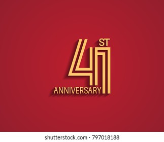 41st anniversary design logotype with line style golden color for celebration event isolated on red background