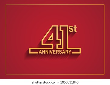 41st anniversary design with simple line style golden color isolated on red background for celebration event
