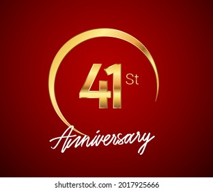 41st anniversary golden color with circle ring isolated on red background for anniversary celebration event.