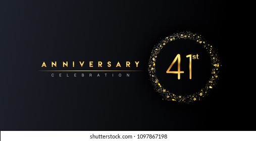 41st anniversary logo with confetti and golden glitter ring isolated on black background, vector design for greeting card and invitation card.