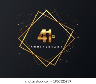 41st anniversary logo with confetti and golden frame isolated on black background, vector design for greeting card and invitation card.