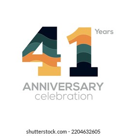 41st Anniversary Logo Design, Number 41 Icon Vector Template.Minimalist Color Palettes