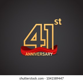 41st anniversary logotype design with line golden color and red ribbon for celebration isolated on dark background