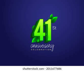 41st anniversary logotype with leaf and green colored, isolated on blue background.