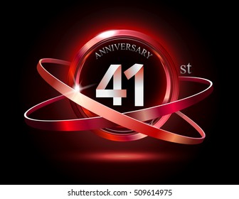41st anniversary with shiny red ring on black background