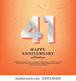 41st anniversary vector template with a white number and confetti spread on an orange background