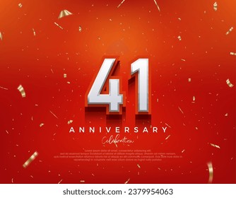 41st Anniversary. with white 3d numbers on fancy red background. Premium vector background for greeting and celebration.