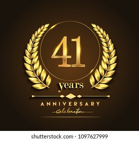 41st gold anniversary celebration logo with golden color and laurel wreath vector design.